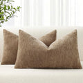 decorUhome Chenille Brown Throw Pillow Covers 12x20 Inch Set of 2, Decorative Soft Couch Pillow Covers Solid Dyed Accent Farmhouse Neutral Rectangle Pillow Cases for Sofa