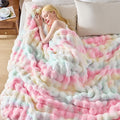 Luxury 1000GSM Faux Rabbit Fur Throw Blanket, Super Heavy Warm Cozy Blankets for Couch Bed Sofa, Bubble Plush Fuzzy Elegant Soft Reversible Mink Blanket for Living Room Bedroom, Rainbow