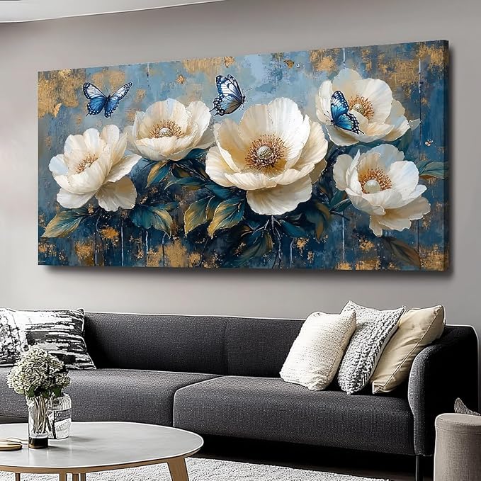 Flowers Canvas Wall Art - Modern landscape Paintings for Living Room, Bedroom Wall Decor, Framed Wall Art for Home or Office Decoration, Large Wall Art 48x24in