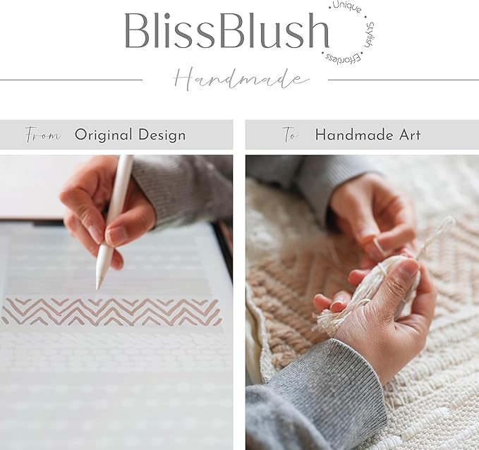 BlissBlush 18X18 Throw Pillow Cover, Cream Neutral Square Decorative Cushion Cover with Gray Pattern, Boho Accent Pillowcase with Tufted Details and Tassels for Couch Sofa Living Room (Cover Only)