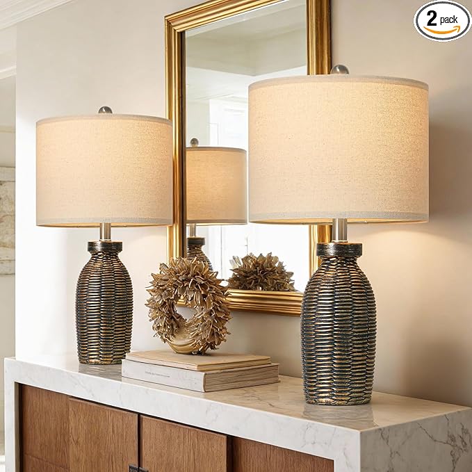 22.75" Table Lamps for Living Room Small Lamps for Bedroom Bedside Lamps Set of 2 Boho Lamps for Night Stands Nightstand Lamp Farmhouse Vintage Rustic Modern Side End Table Lamp Light Home Deco Gifts
