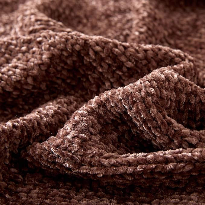 Amazon Basics Chunky Chenille Knit Microfiber Throw Blanket for Couch, Bed and Sofa, Soft and Warm Lightweight Jersey, 60"×80", Brown