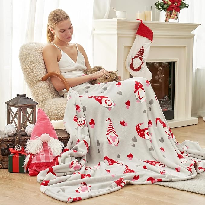 Cozy Bliss Premium Gnome Love Heart MilkyPlush Throw Blanket, Soft Cozy Print Fleece Blanket for Couch, Home Décor, Easter and Mothers Gift, 290GSM, Gnome Love, 50"x60"