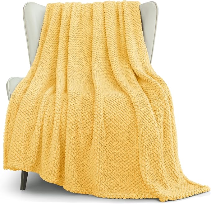 Whale Flotilla Extra Large Fuzzy Fleece Throw Blanket for Couch, 50x70 Inch Fluffy Warm Soft Jacquard Blankets for All Season, Lightweight and Cozy, Yellow