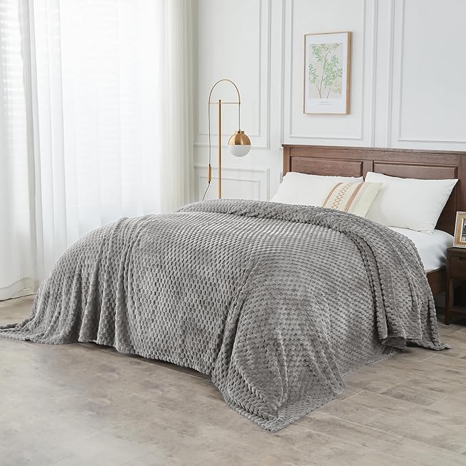 FY FIBER HOUSE Oversized King Blanket 120" x120" Seamless Extra Large Bed Blanket 10' x 10' Super Soft Plush Fuzzy Huge Blankets for Couch Office Sofa, Light Grey