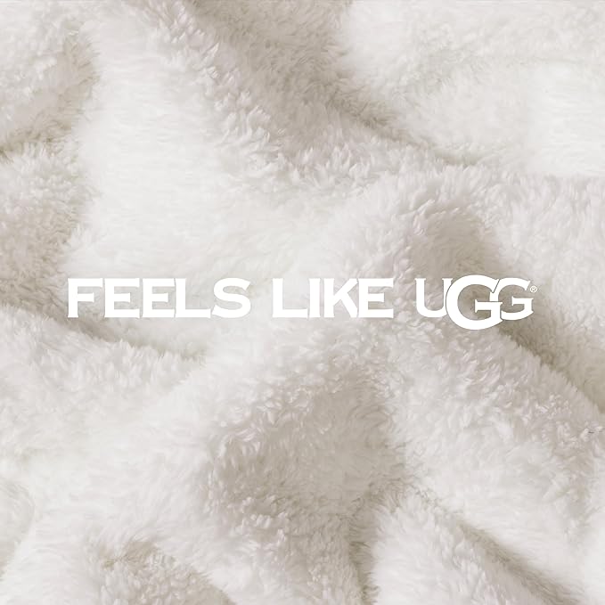 UGG Whitecap Full/Queen Blanket, Fleece Fluffy Blanket for Bed, Luxury Cozy Oversized Throw for Couch, Washable Hypoallergenic Queen Bedding, 90" x 90", White Snow