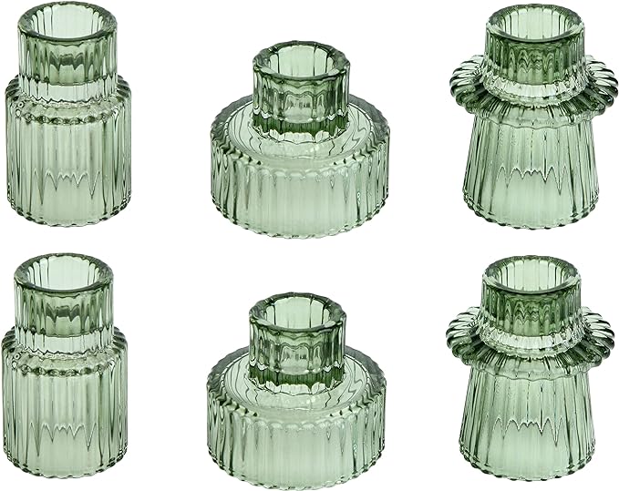 Vixdonos Taper Glass Candlestick Holders Tealight Candle Holders for Table Centerpieces, Wedding Decor and Dinner Party (6 Pcs, Green)