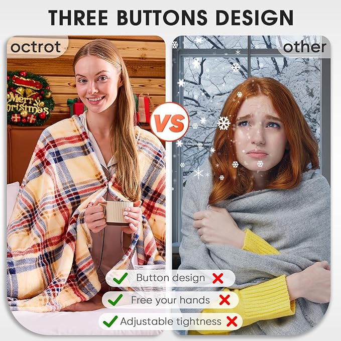 OCTROT Brown Heated Blanket Electric Throw, 50X60 Heating Throw with 10 Heating Levels & 8 Hours Auto Off, Plaid Sherpa Blanket Warmer for Adults, Farmhouse Home Decor for Couch for Mom
