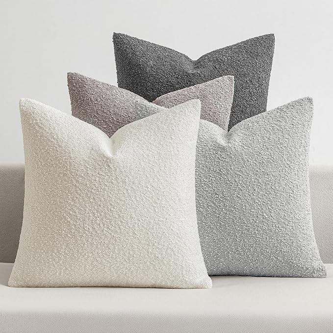 MIULEE Pack of 4 Decorative Textured Boucle Throw Pillow Covers 20x20 Inch Neutral Grey Accent Solid Pillow Cases Couch Cushion Covers for Modern Farmhouse Boho Chair Sofa Bed Livingroom Home Decor