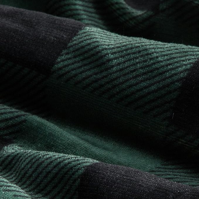 Elegant Comfort Ultra Soft Reversible Buffalo Plaid Flannel Sherpa Blanket - Cozy Silky Checkered Fleece Throw for Couch, Bed - Plush Fuzzy Warm Winter Blanket for Gift, Twin XL, Green