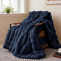 Comelady Faux Rabbit Fur Throw Blanket for Couch,Soft Fluffy Thick Bubble Blanket for Bed Sofa Room Decor-Lightweight Cozy Fuzzy Blanket Gifts for Women Men,Navy Blue,50"×60"
