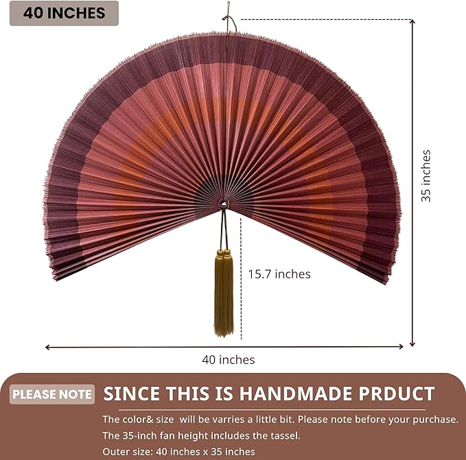 ChumDecor Bamboo Fan Wall Decor,Japanese Chinese Wall Fans Decor, Boho Hanging Headboard,Decorative Folding Fan for Over Bed Decorations (Terracotta, 40inch)