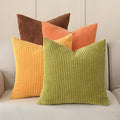 Volcanics Set of 4 Fall Orange Corduroy Decorative Throw Pillow Covers 20x20 Inch, Modern Yellow Green Gradient Couch Pillow Covers, Rustic Western Striped Cushion Covers for Bed Sofa Living Room
