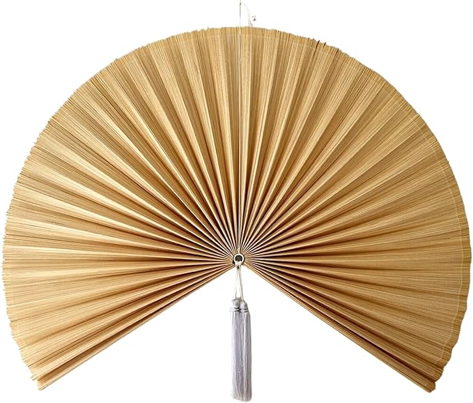 ChumDecor Fan Wall Decor, Japanese Giant Fan, Large Bamboo Fan Wall Art For Boho Hanging Headboard, Decorative Folding Fans For Over Bed, Asia Trending (Ivory 40inch)