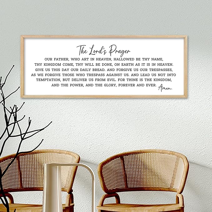 comurdyo The Lords Prayer Our Father Sign Wall Decor 40"X15" Bible Verse Quotes Christian Scripture Large Catholic Inspirational Wooden Framed Wall Hanging Art (Wood)