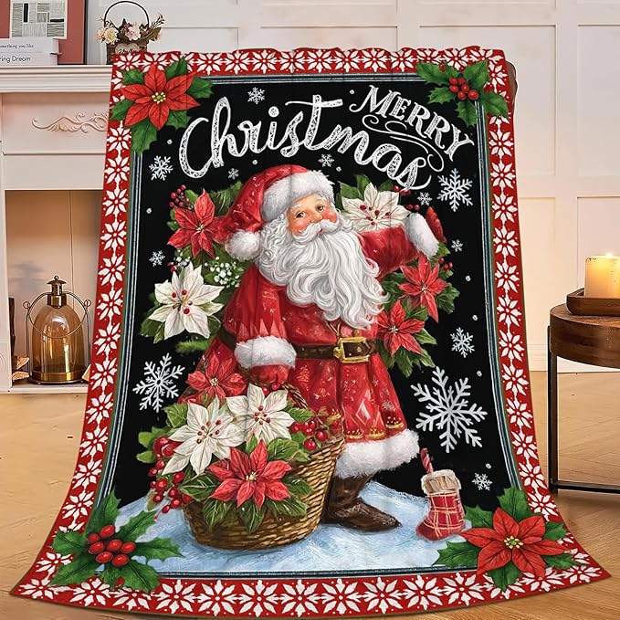 Santa Claus Blanket for Girls Women Boys Men Adults Kids Soft Cozy Fleece Merry Christmas Throw Blankets Gifts Warm Flannel Plush Lightweight Decor for Couch Bed Sofa 80"X60"