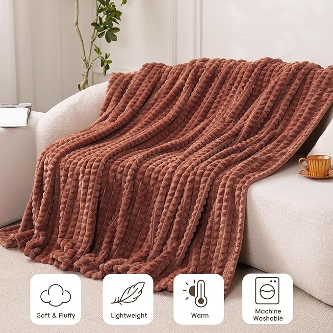 PHF Luxury Soft Fleece Blanket King Size, No Shed No Pilling, 380GSM Fluffy Cozy Throw Blankets for Bed, 108"x90",Lightweight Warm Bedding for Home Decor, Ideal Gift for Women, Burnt Umber