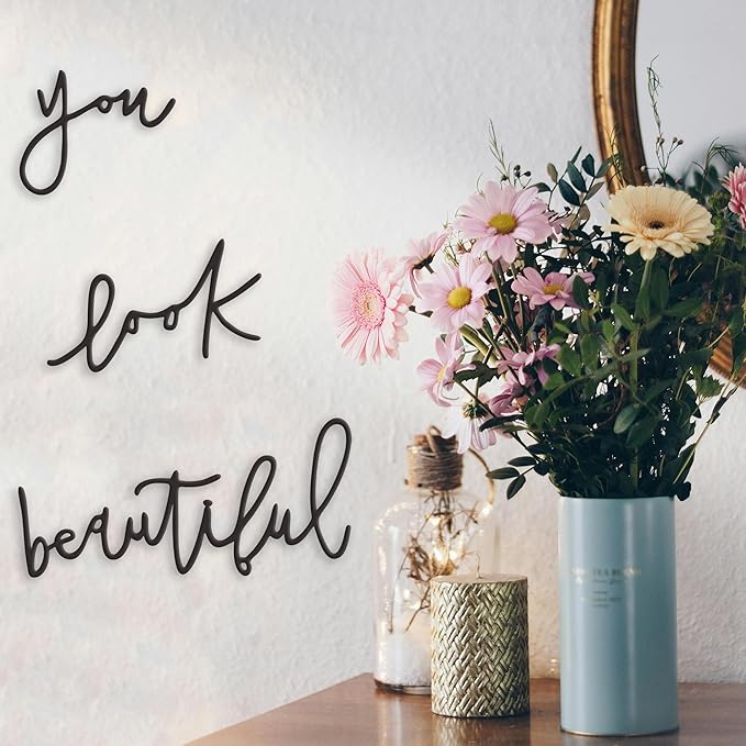 Metal You Look Beautiful Wall Decor - Inspirational Vanity & Bathroom You Look Beautiful Sign for Women's Aesthetic Room Décor