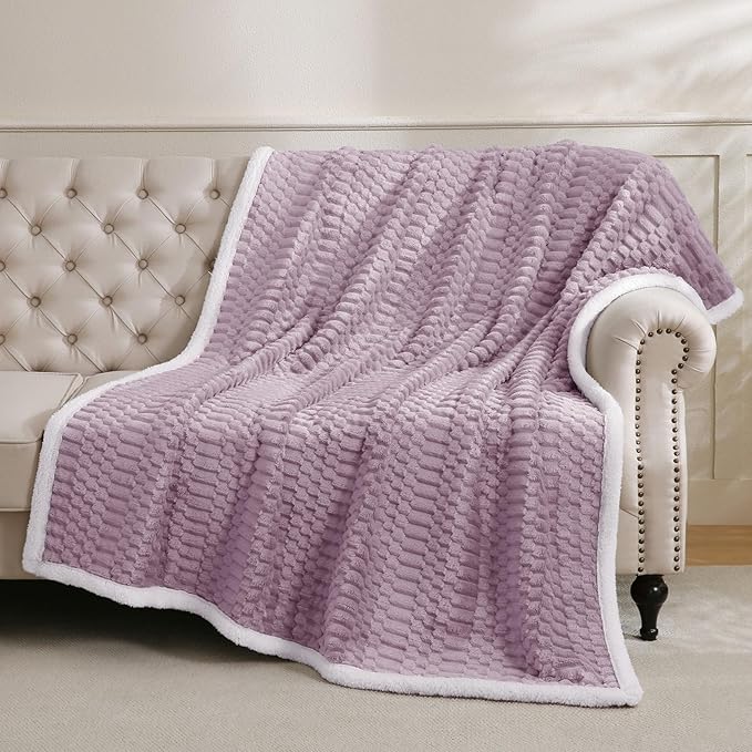 Sherpa Throw Blanket for Couch Flannel Cozy Soft Thick Blanket Warm Twin Blanket for Bed Fleece Home Decor Gifts, Z01 - Purple, 60"*80"
