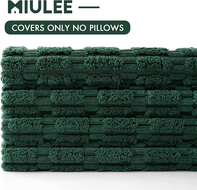 MIULEE Pack of 4 Christmas Dark Green Corduroy Decorative Throw Pillow Covers 20x20 Inch Soft Boho Striped Pillow Covers Modern Farmhouse Home Decor for Sofa Living Room Couch Bed