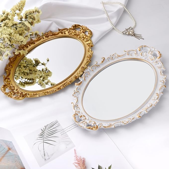 Vintage Decorative Gold Framed Mirror, Small Oval Wall Hanging Mirror -Small- 9.6" W x 14.3" L (Gold)
