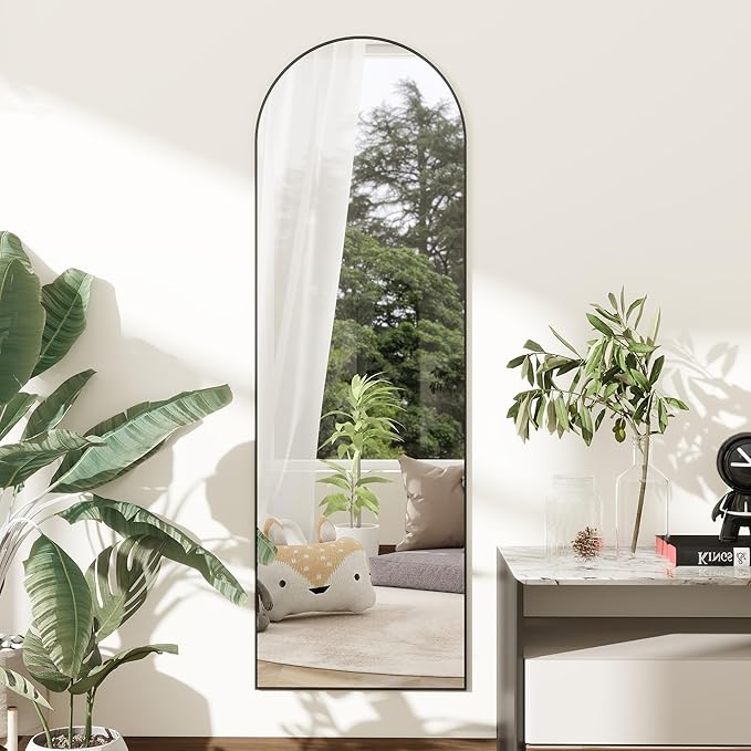 TinyTimes Over The Door Mirror Full Length, 48"x14"Door Hanging Mirror Full Length Arch Mirror, Behind The Door Wall Mirror, Back of Door for Closet Bedroom Living Room, Black