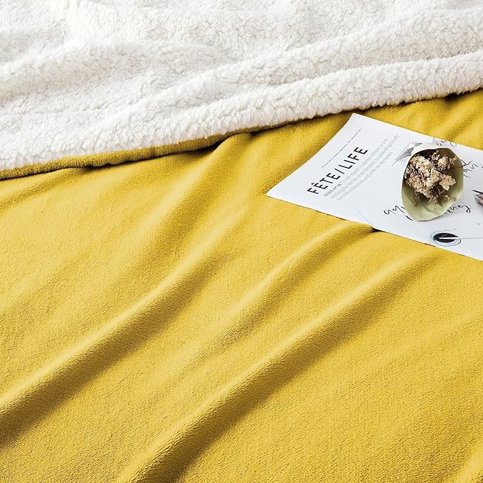 IR Imperial Rooms Gold Sherpa Fleece Throw Blanket Twin Size for Bed - Wholesale Bulk Pack of 12 Sherpa Blankets - Soft Fluffy Throw Blankets for Hotels, Guest Bedroom (Yellow, 60x80 Inches)