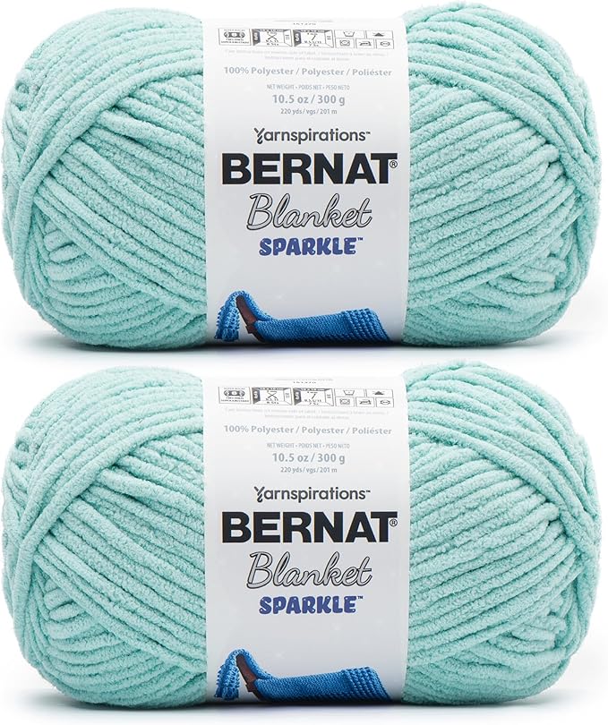Bernat Blanket Sparkle Aqua Yarn - 2 Pack of 10.5oz/300g - Polyester - #6 Super Bulky - 220 Yards - Knitting & Crochet