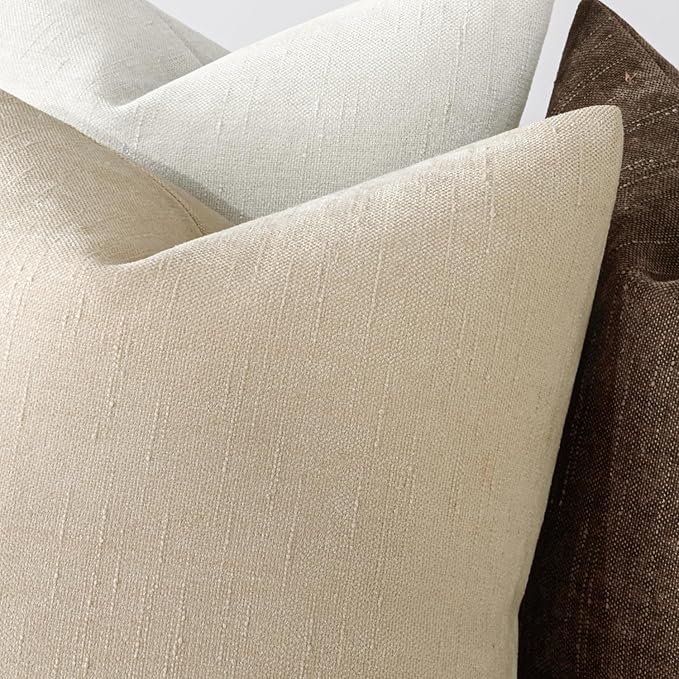 MIULEE Pack of 2 Decorative Throw Pillow Covers Soft Throw Pillows Solid Textured Cushion Covers Home Decor for Couch Sofa Bedroom Living Room 18x18 Inch, Beige Cement
