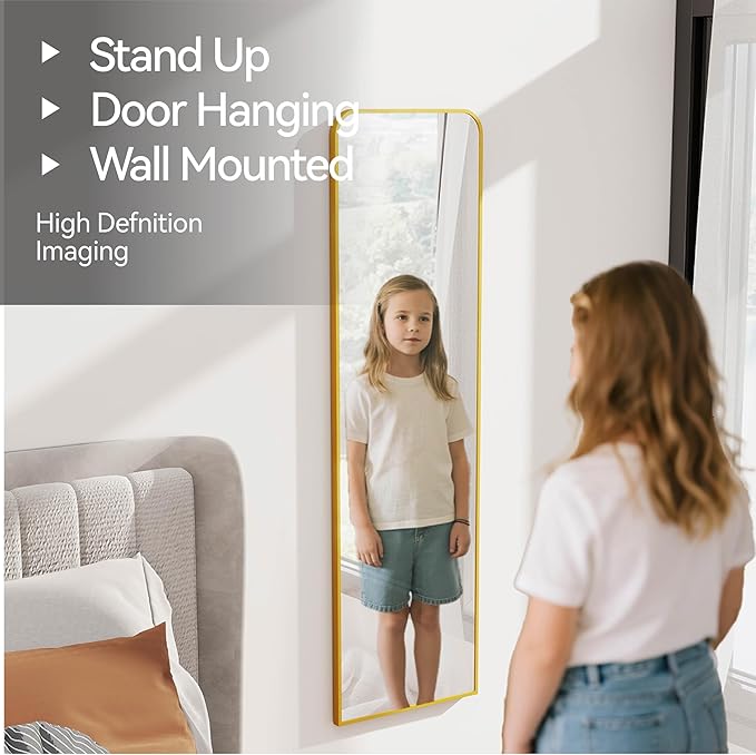 47x14 Mirror Full Length Door Hanging Wall Mounted Aluminum Alloy Metal Frame Dressing Make-up Save Space Half Body Mirrors for Entryway Bedroom Bathroom Living Room 47 inch Gold