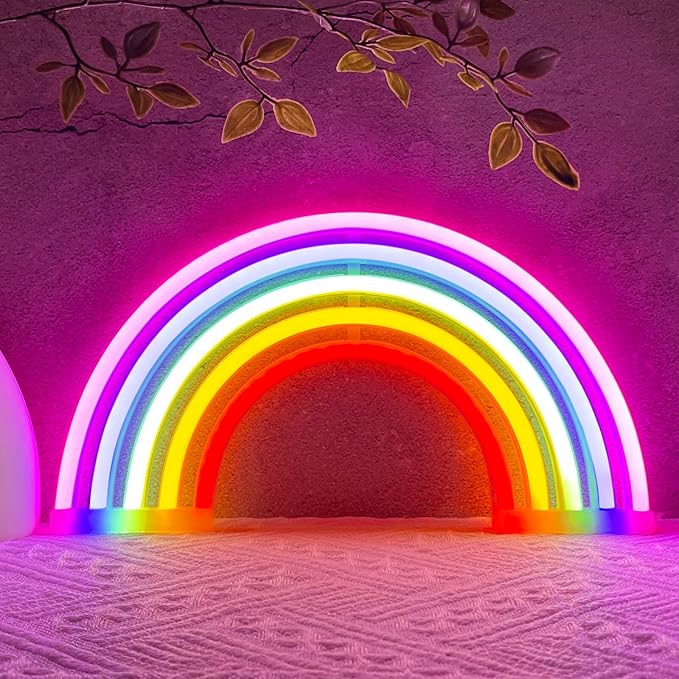 Rainbow Neon Sign Led Lights Rainbow Wall Decor Room Decor For Girls, USB/Battery Operated Lamp Kids Classroom Neon Light Decorations For Night Bedroom Office Christmas