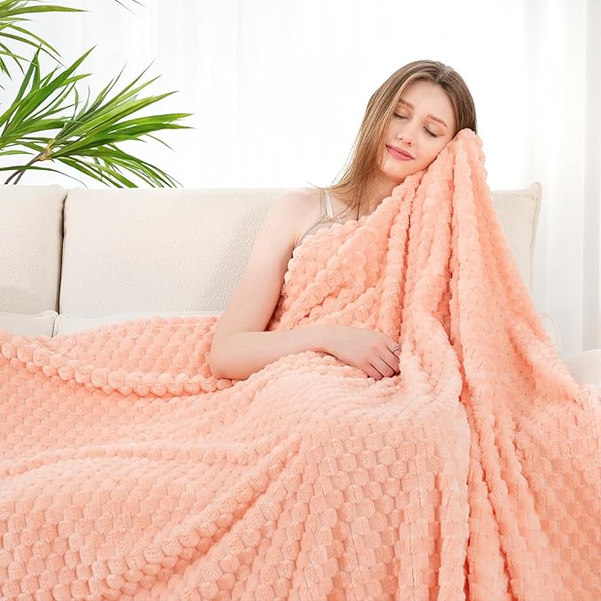 Zyrah Pink Fleece Twin for Couch Super Soft Twin Blanket 3D Imitation Turtle Shell Jacquard Decorative Cozy Blankets for Sofa Chair Bed 60x80 Inches