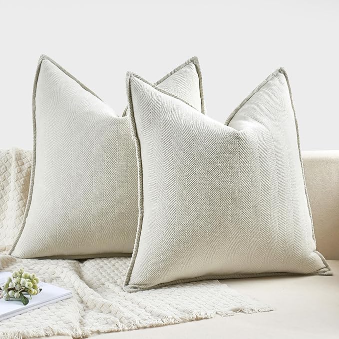 MIULEE Pack of 2 Cream Decorative Pillow Covers 20x20 Inch Soft Chenille Luxurious Couch Throw Pillows Farmhouse Cushion Covers with Elegant Design for Sofa Bedroom Living Room Spring Home Decor
