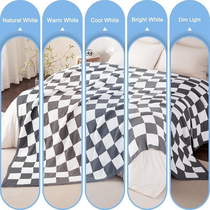 Whale Flotilla Checkered Knit Blanket Queen Size, Ultra Soft Warm Reversible Cozy Decorative Blankets for Couch Sofa and Bed, 90x90 Inch, Grey