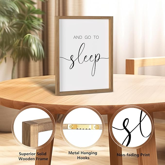 Heiple Give It to God and Go to Sleep Sign Set of 3 Above Bed Wall Decor Farmhouse Bedroom Decor Wood Framed Art Rustic Master Bedroom Essentials Home Decoration (Brown, 11”x14”)