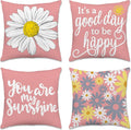 Hexagram Spring Summer Pillow Covers 18x18 Set of 4, Outdoor Floral Daisy Decorative Pink Throw Pillow Covers, You are My Sunshine Farmhouse Cushion Case for Couch Sofa Indoor Home Decor(No Insert)