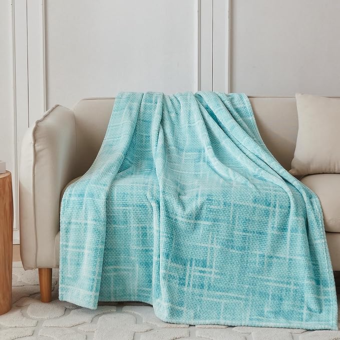 COOVA Fleece Throw Blanket for Couch, Super Soft and Cozy 3D Jacquard Warm Blankets, Lightweight and Fuzzy Throw for Bed, Sofa, Chair, Giftable (Light Green, 50"x60")
