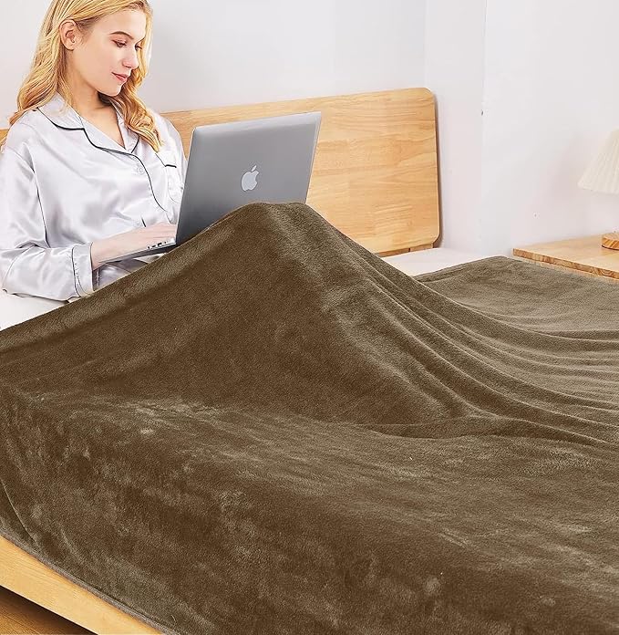 Fleece Blankets for All Season - Premium Lightweight Anti-Static Throw for Queen/Full Size Bed Extra Soft Brush Fabric Warm Sofa Thermal Blanket 90" x 90"(Taupe)