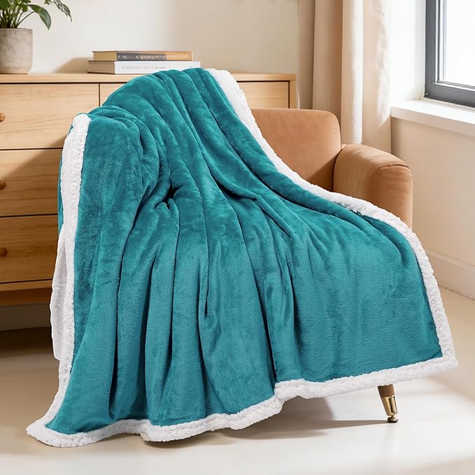 BEAUTEX Sherpa Fleece Throw Blankets, Soft Fluffy Flannel Plush Blanket and Throw, Fuzzy Cozy Cuddle Blankets for Couch Bed Sofa Adults (50" x 60", Harbor Blue)