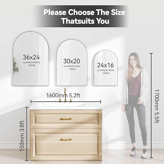 30x20 Arch Mirror Rectangle Wall Mounted Hanging or Against Wall Aluminum Alloy Metal Frame Dressing Make-up Mirrors for Entryway Bedroom Bathroom Living Room 30 20 inch Silver