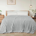 Exclusivo Mezcla King Size Flannel Fleece Blanket, Super Soft Striped Jacquard Bed Blanket, Lightweight Fuzzy Cozy for All Seasons, 90x104 Inches, Light Grey