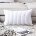 UGASA 14x20 Inch Pillow Cover Pack of 1 Soft Boho Stripe Corduroy Long Rectangular Lumbar Cushion Cover Farmhouse Decorative Throw Pillowcase for Bed, Couch, Sofa, Bedroom, Living Room, Pure White