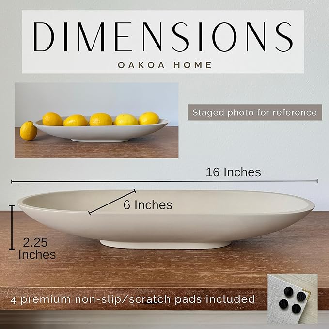 OAKOA Concrete Large Decorative Bowl for Home Decor - Long Decorative Centerpiece Bowl for Table - Coffee Table Bowl for Entryway Table - Large Dough Bowl Decor