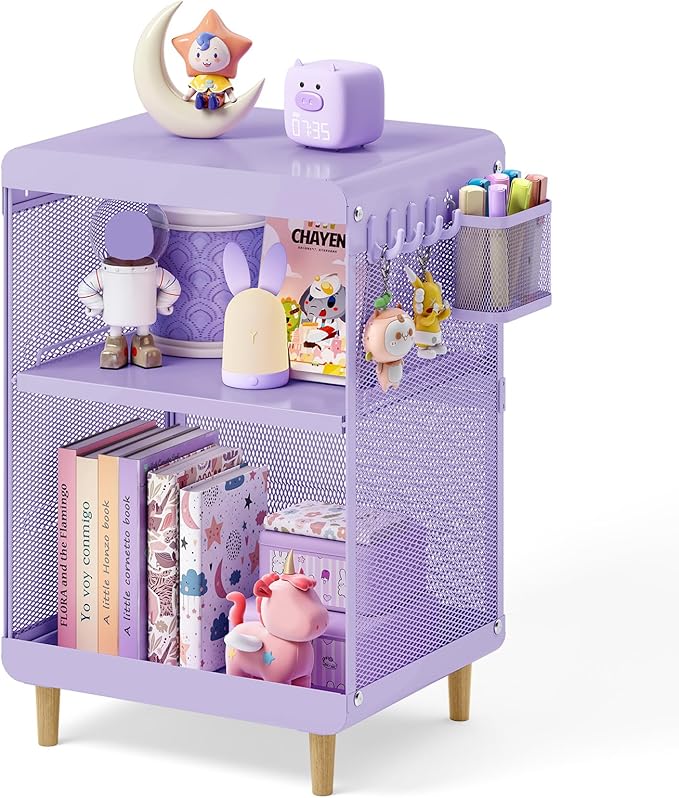 Kids Nightstand,Kids Bedside Table,Teen Girls Night Stand,Toddler Night Stand,End Table for Girls Room Storage,Purple Nightstand