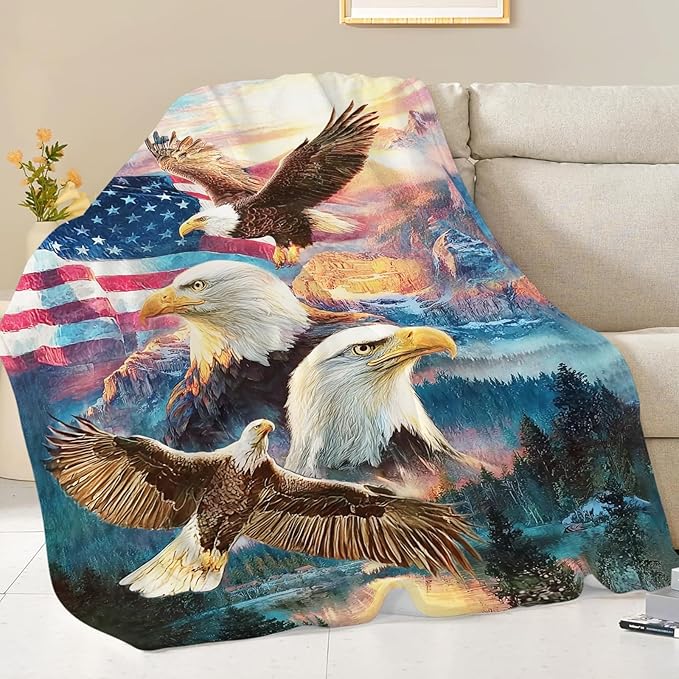 Bald Eagle Blanket for Boys Men Girls Women Soft Cozy Fleece American Flag Eagles Throw Blankets Gifts Warm Flannel Plush Lightweight Patriotic Decor for Couch Bed Sofa 50"X40"