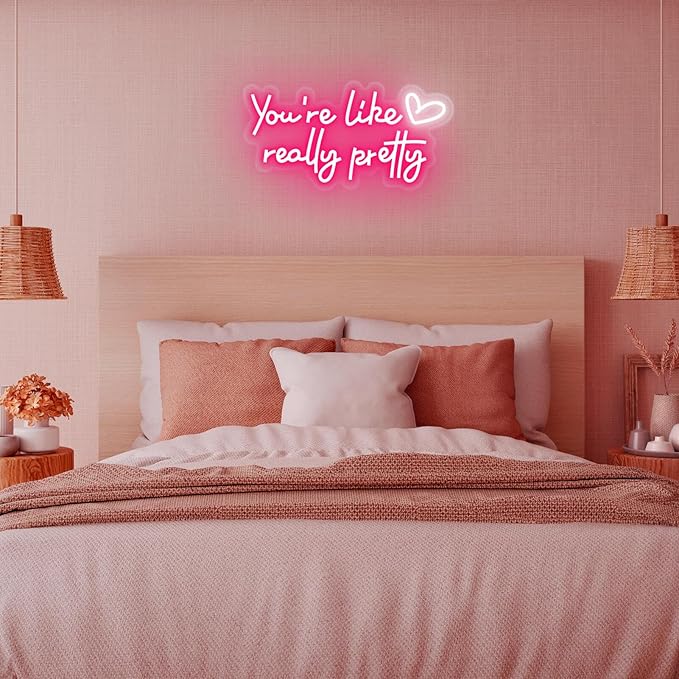 You're Like Really Pretty Neon Sign Your Like Really Pretty Neon Light with Heart Wall Decor for Teen Girls Bedroom, 16x8 Inch Preppy Pink LED Signs for Women Room Decor - 100,000H Lifespan