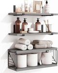 Fixwal 3+1 Tier Bathroom Floating Shelves Over Toilet, 15.8in Farmhouse Rustic Wood Shelves, Wall Decor for Bathroom, Living Room,Bedroom and Kitchen (Gray)