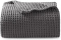 Bedsure Gentlesoft 100% Cotton Blanket Twin XL Size for College Dorm - Cooling Breathable and Soft for Spring Summer, Waffle Weave Twin Blanket for Bed, Dorm Room Essentials, Dark Grey, 66x90 inches