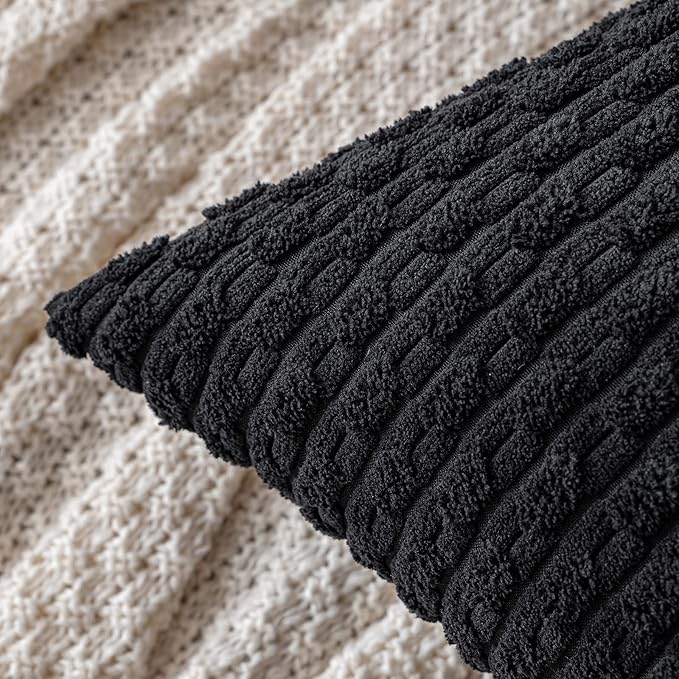 MIULEE Pack of 2 Decorative Throw Pillow Covers 18x18 Inch Soft Boho Striped Textured Corduroy Pillow Covers Modern Farmhouse Home Decor for Couch Bed Sofa Living Room Black