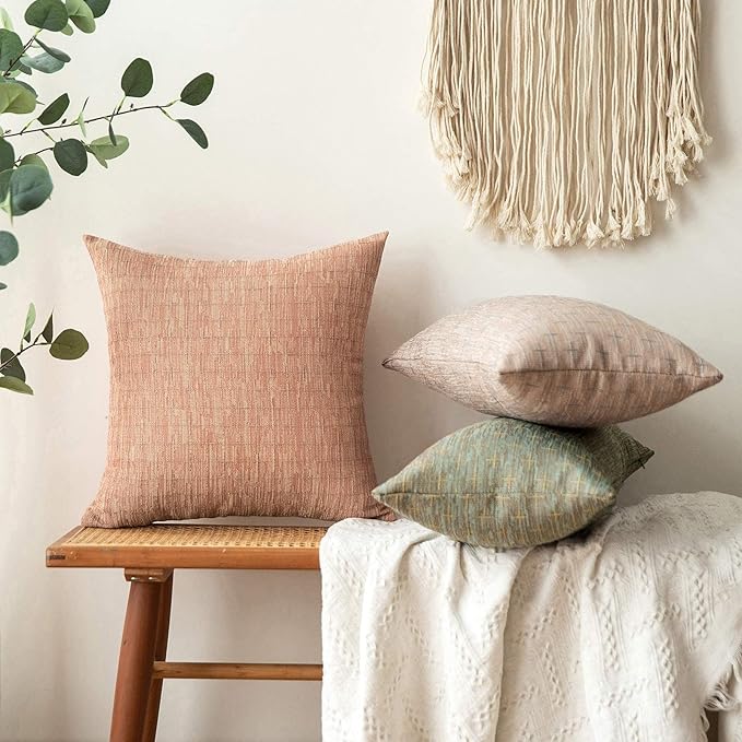 MIULEE Pack of 2 Decorative Burlap Linen Throw Pillow Covers Modern Farmhouse Pillowcases Rustic Woven Textured Cushion Cover for Sofa Couch Bed 24x24 Inch Khaki
